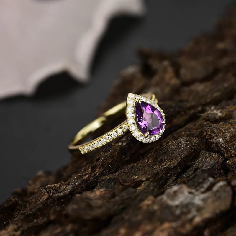 Pear Cut Amethyst Engagement Ring with Moissanite