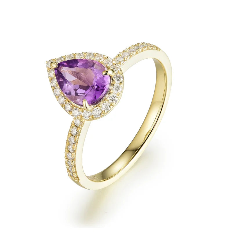 Pear Cut Amethyst Engagement Ring with Moissanite