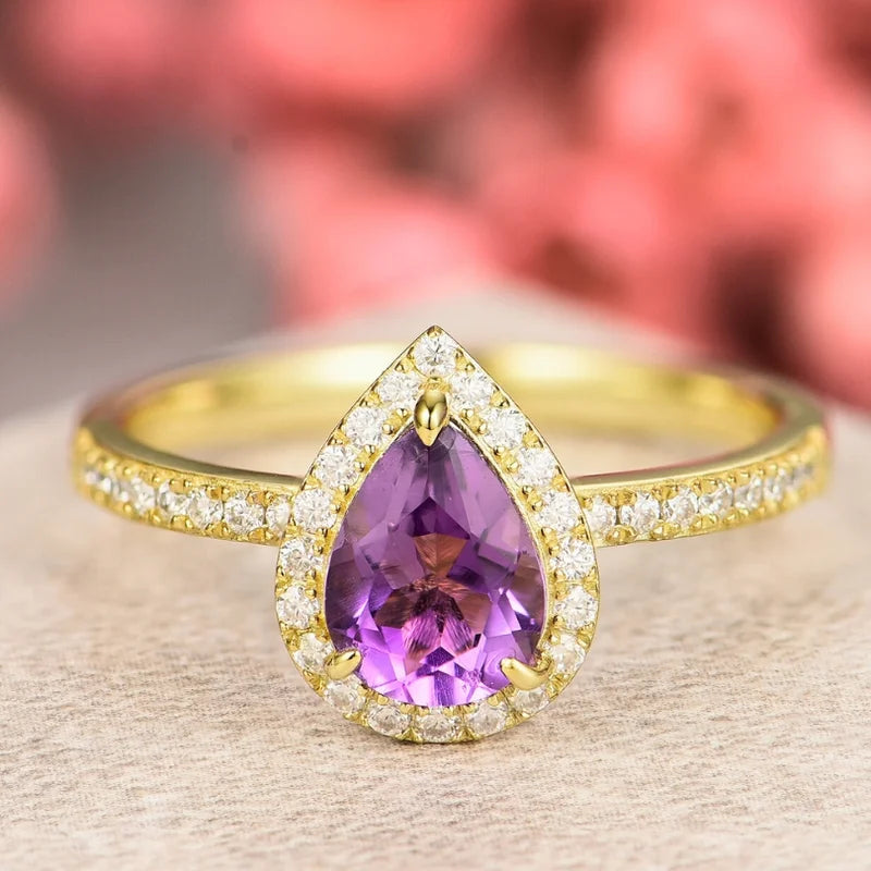 Pear Cut Amethyst Engagement Ring with Moissanite