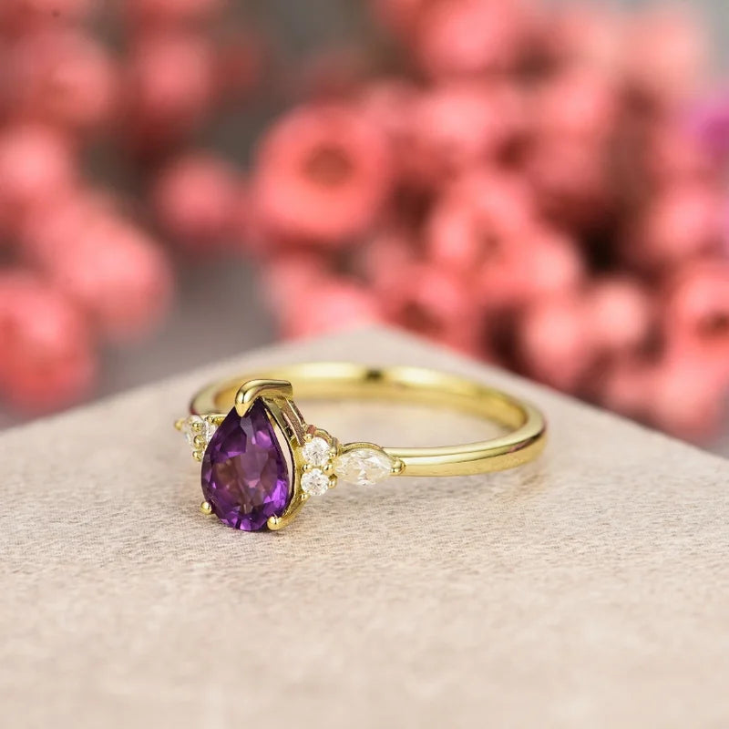 Pear Cut Amethyst Ring with Moissanite