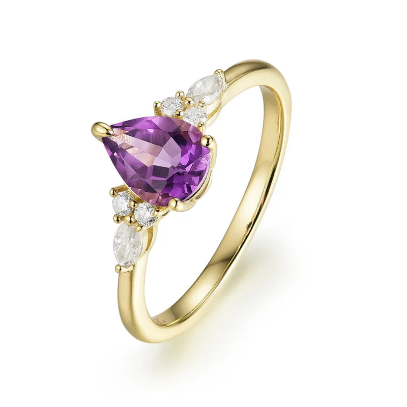 Pear Cut Amethyst Ring with Moissanite