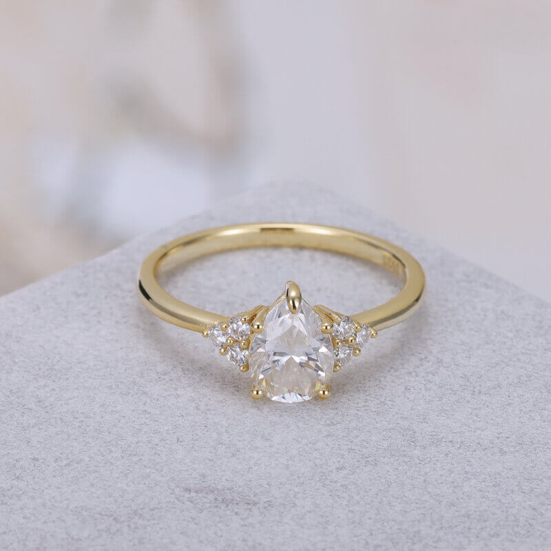 Pear Shaped Moissanite Ring Sterling Silver with Yellow Gold Plated