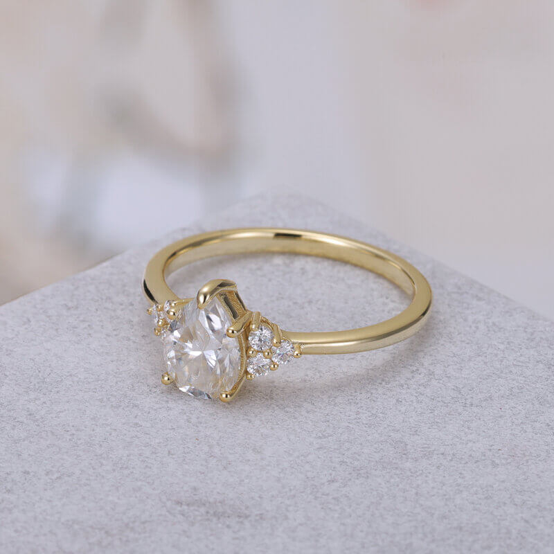 Pear Shaped Moissanite Ring Sterling Silver with Yellow Gold Plated