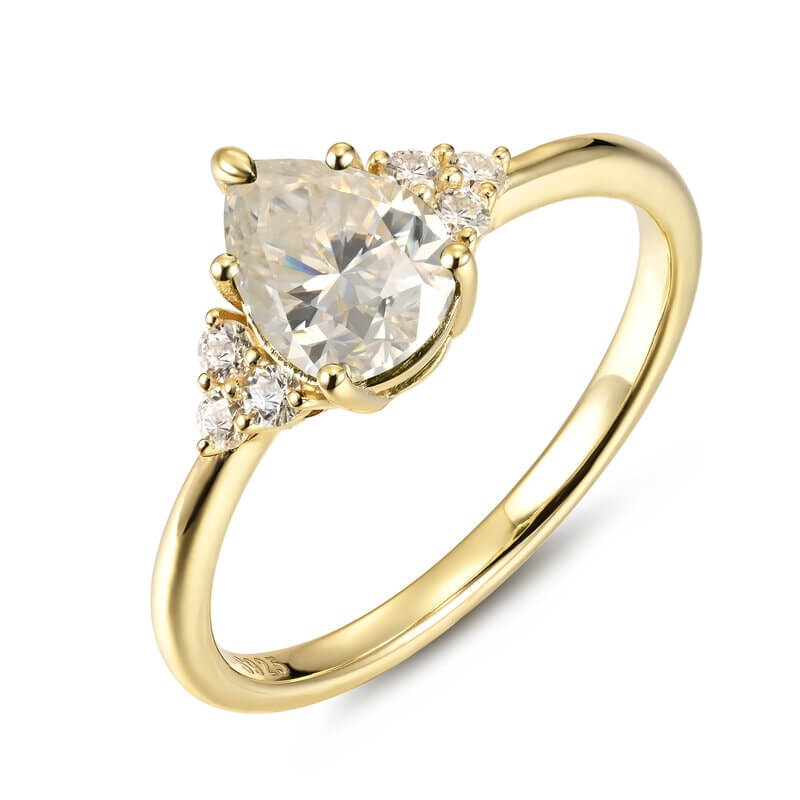 Pear Shaped Moissanite Ring Sterling Silver with Yellow Gold Plated