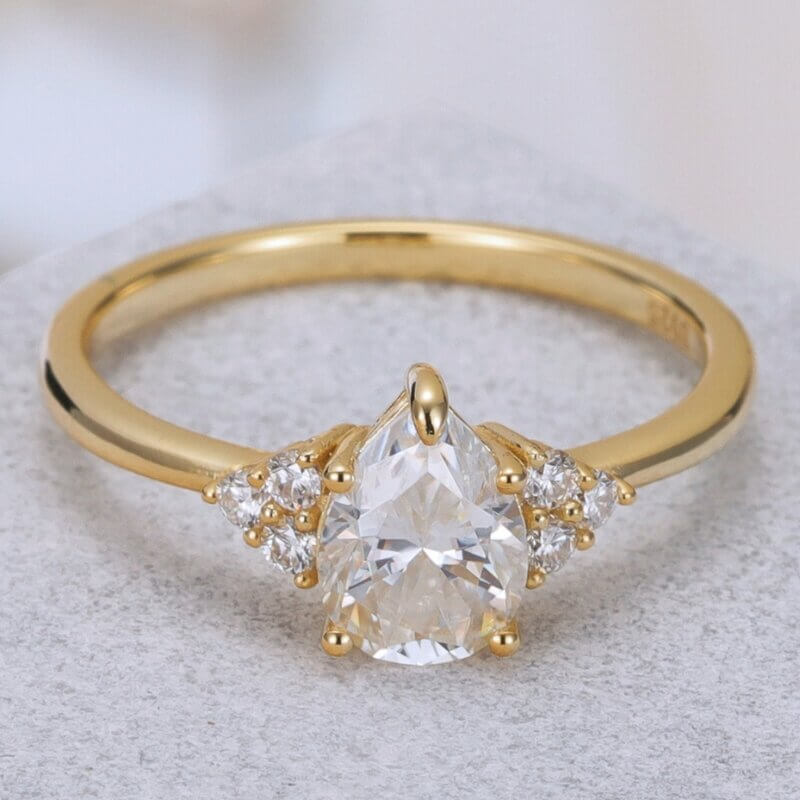 Pear Shaped Moissanite Ring Sterling Silver with Yellow Gold Plated