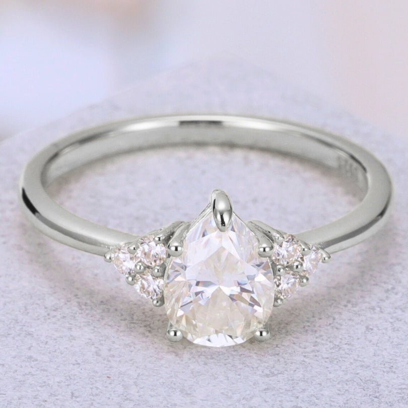 Pear Shaped Moissanite Ring Sterling Silver