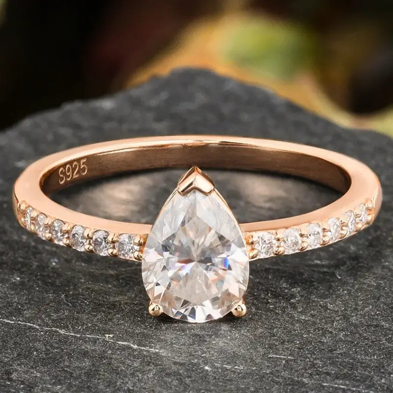 Pear Cut Moissanite Halo Engagement Ring