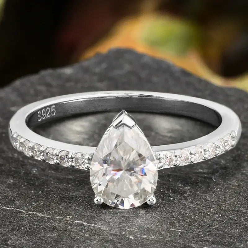 Pear Cut Moissanite Halo Engagement Ring