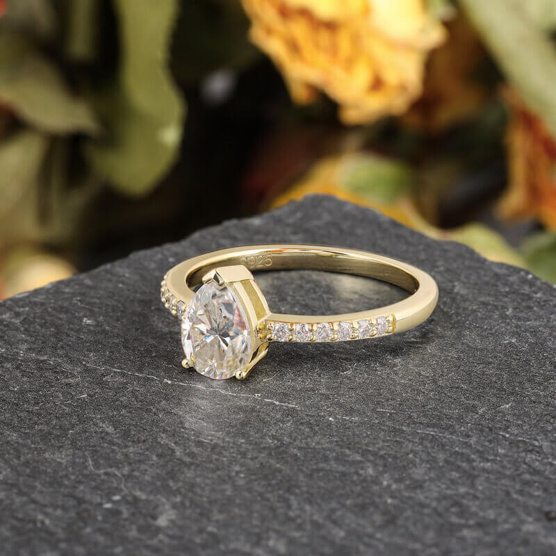 Pear Cut Moissanite Halo Engagement Ring