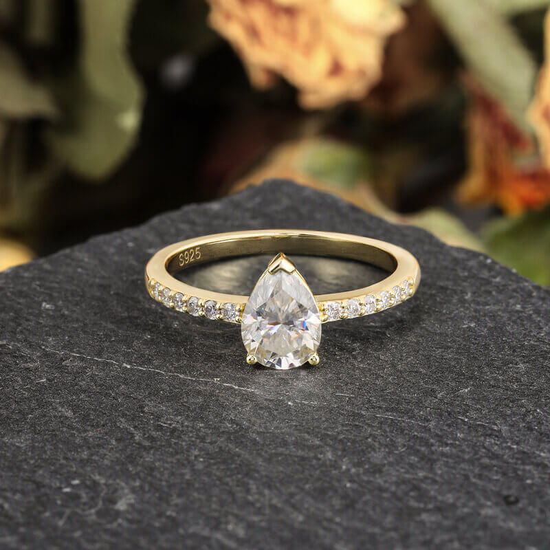 Pear Cut Moissanite Halo Engagement Ring