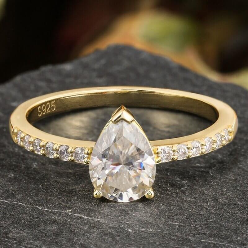 Pear Cut Moissanite Halo Engagement Ring