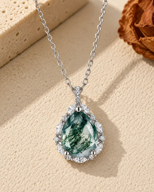 Moss Agate Pear Pendant - front view
