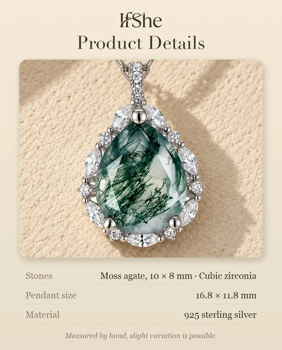 Moss Agate Pear Pendant - size and material details