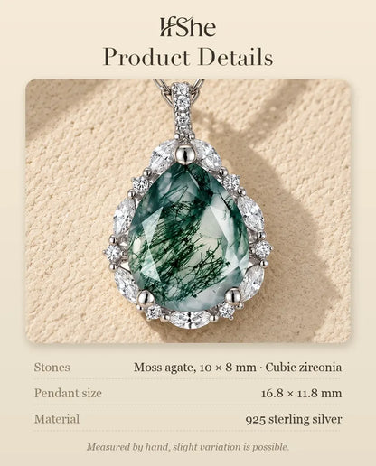 Moss Agate Pear Pendant - size and material details