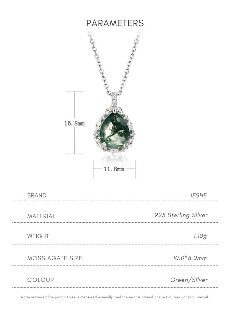 Pear Cut Moss Agate Necklace – 925 Sterling Silver Healing Pendant