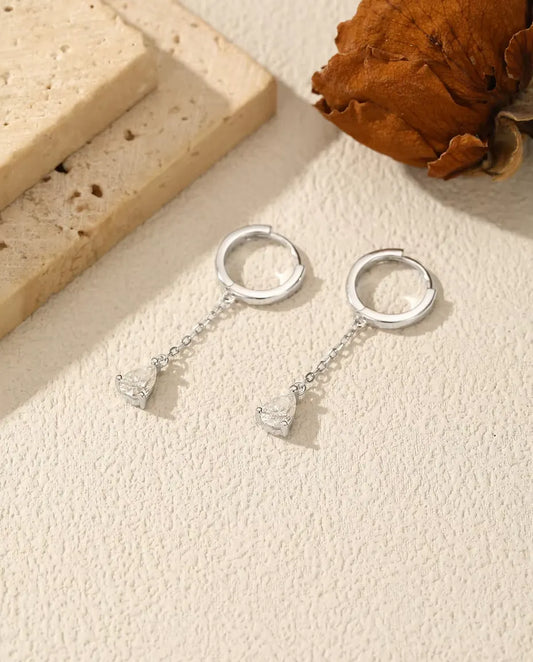 Pear Moissanite Huggie Drop Earrings
