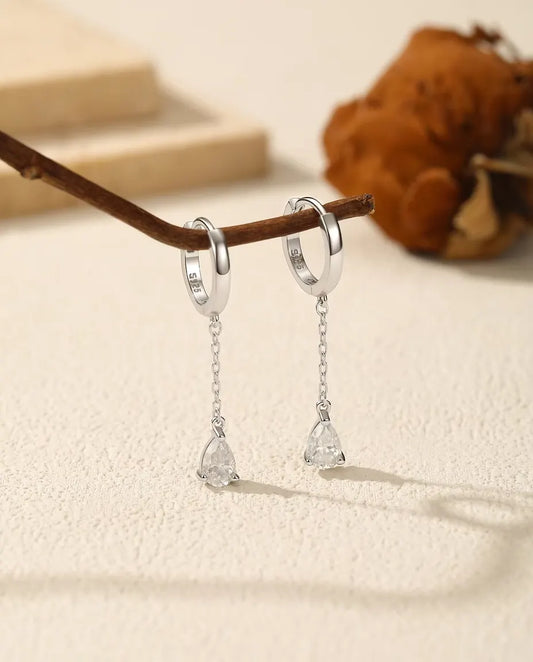 Pear Moissanite Huggie Drop Earrings
