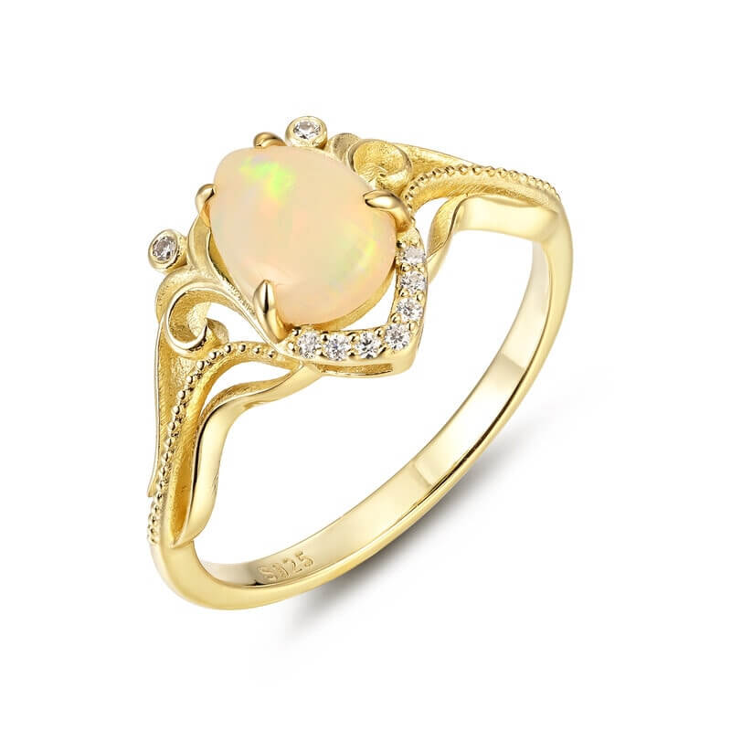 Sterling Silver Opal Engagement Ring Pear Shaped