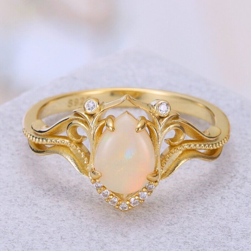 Sterling Silver Opal Engagement Ring Pear Shaped