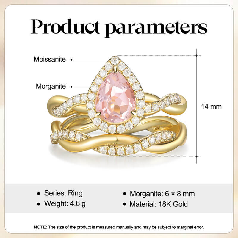 Pear Shaped Morganite Engagement Ring Set with Moissanite 18k Yellow Gold