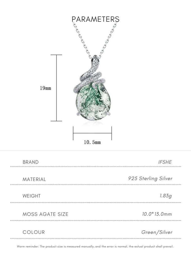 Pear Shaped Moss Agate Pendant Necklace in 925 Sterling Silver, White Gold Plated