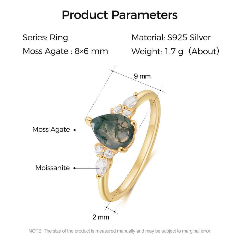 Pear Shaped Moss Agate Ring with Moissanite