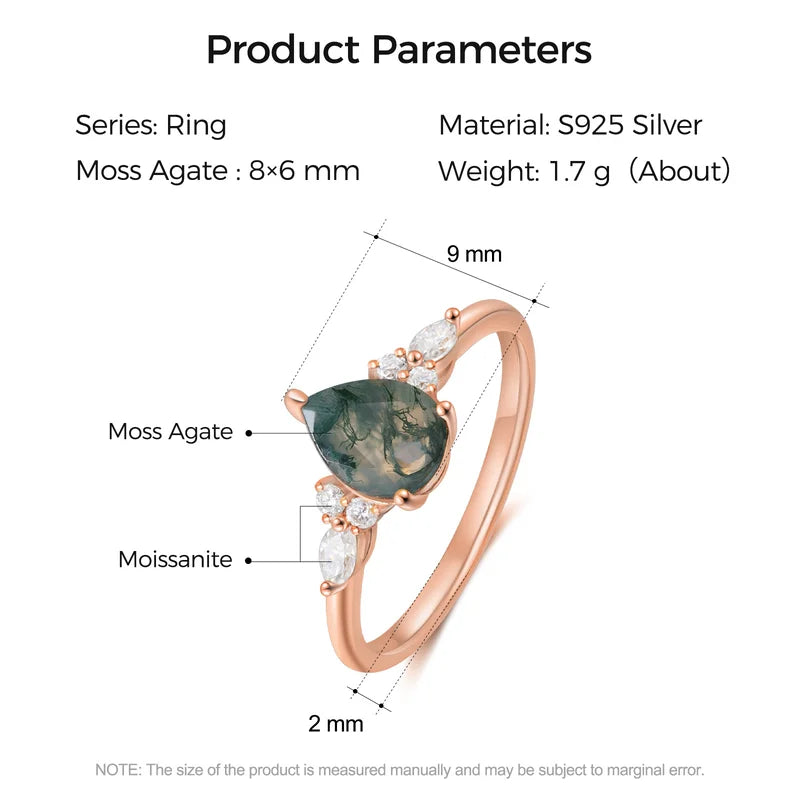 Pear Shaped Moss Agate Ring with Moissanite