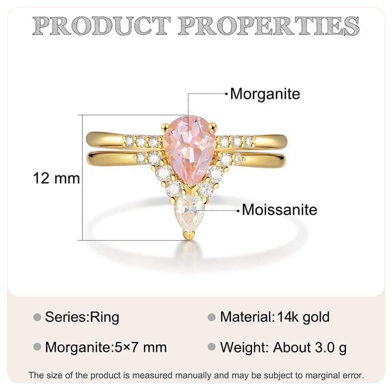 Pear Shaped Natural Pink Morganite Engagement Ring Set