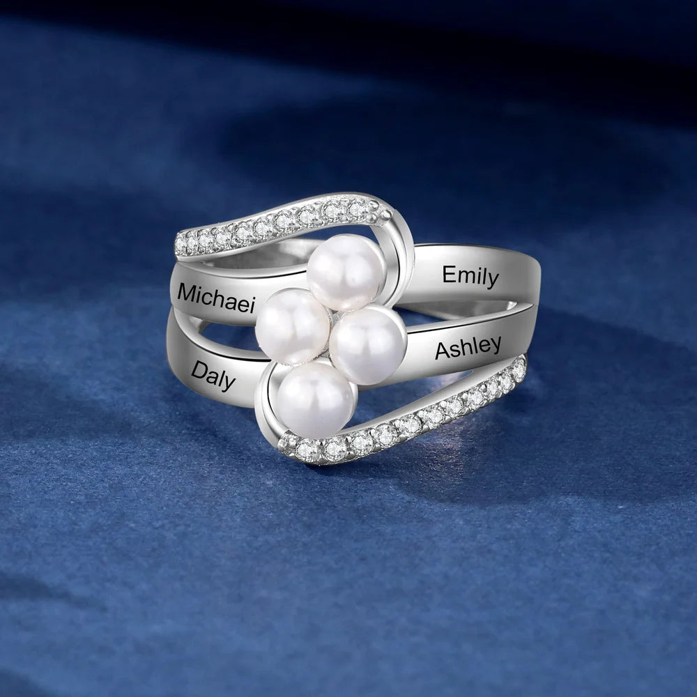 Pearl Personalised Ring, Personalised Name Ring, Custom Engraved Ring for Mum