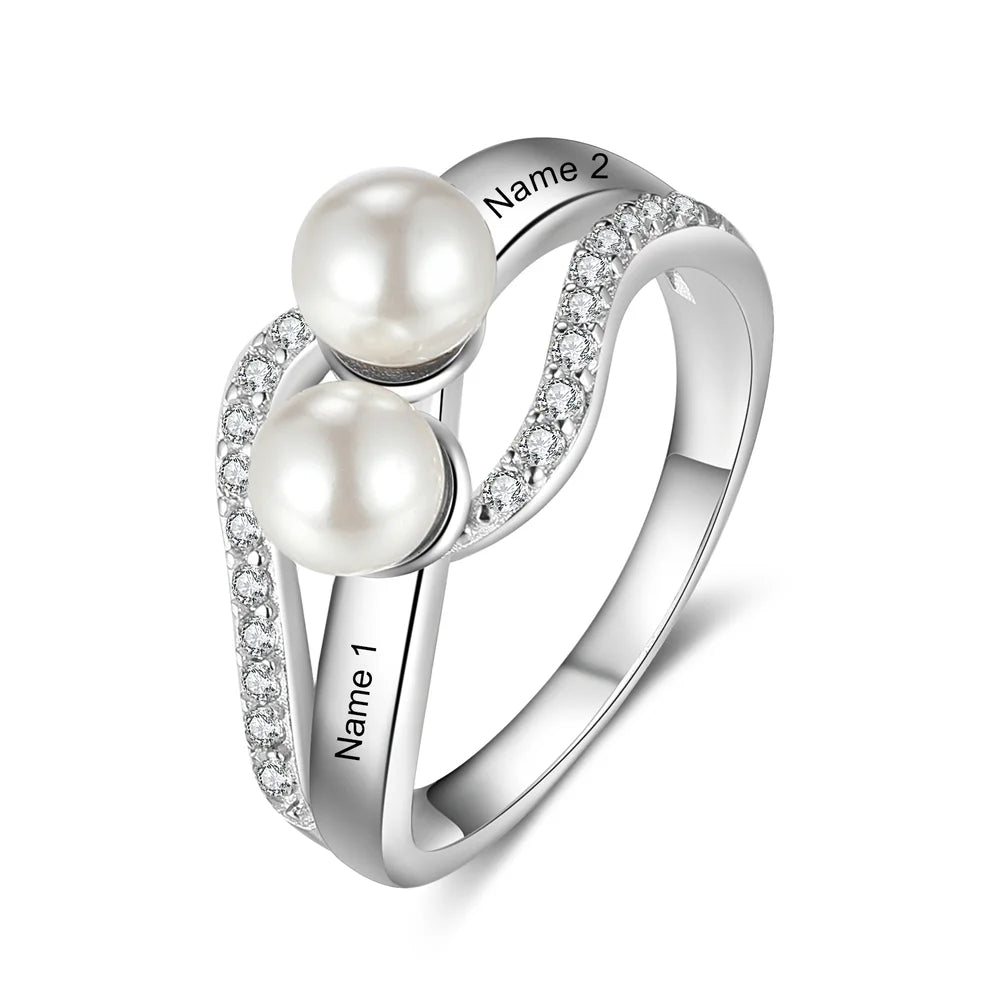 Pearl Personalised Ring, Personalised Name Ring, Custom Engraved Ring for Mum