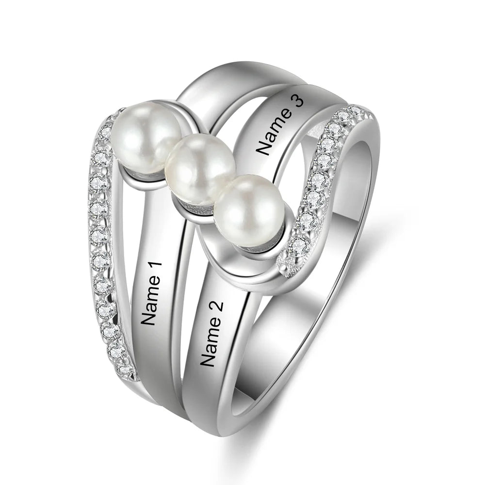 Pearl Personalised Ring, Personalised Name Ring, Custom Engraved Ring for Mum