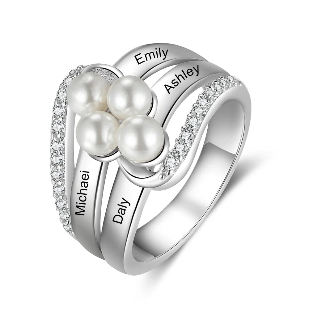 Pearl Personalised Ring, Personalised Name Ring, Custom Engraved Ring for Mum