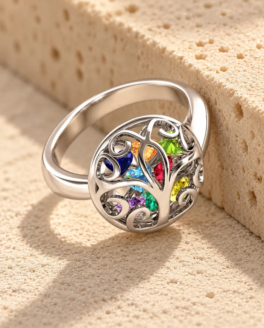Personalised Birthstone Ring for Mum - in sterling silver