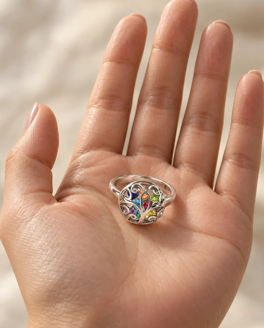 Personalised Birthstone Ring for Mum - resting in an open palm