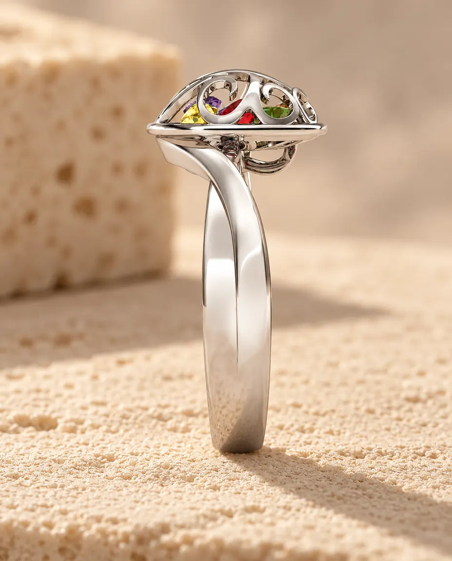 Personalised Birthstone Ring for Mum - side profile of the setting