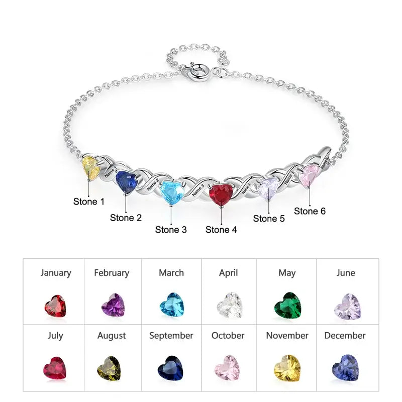 Personalised 2-7 Birthstone Bracelet with Engraved Names | 3 Colours