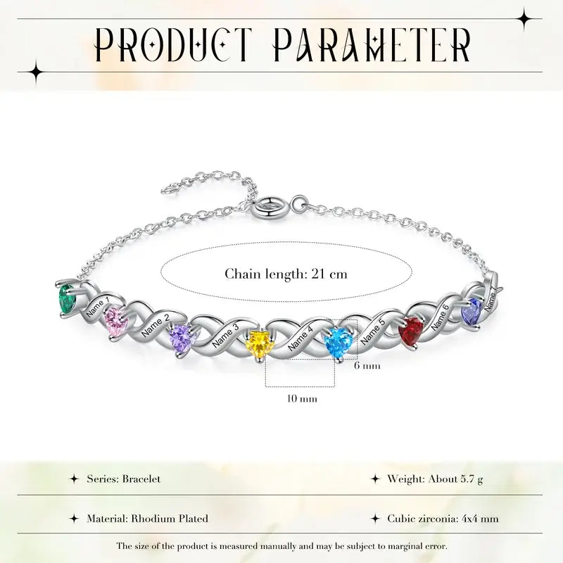 Personalised 2-7 Birthstone Bracelet with Engraved Names | 3 Colours