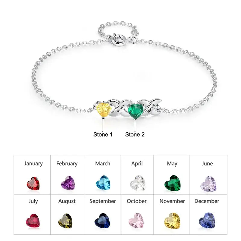 Personalised 2-7 Birthstone Bracelet with Engraved Names | 3 Colours