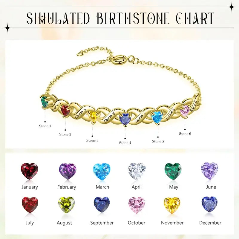 Personalised 2-7 Birthstone Bracelet with Engraved Names | 3 Colours