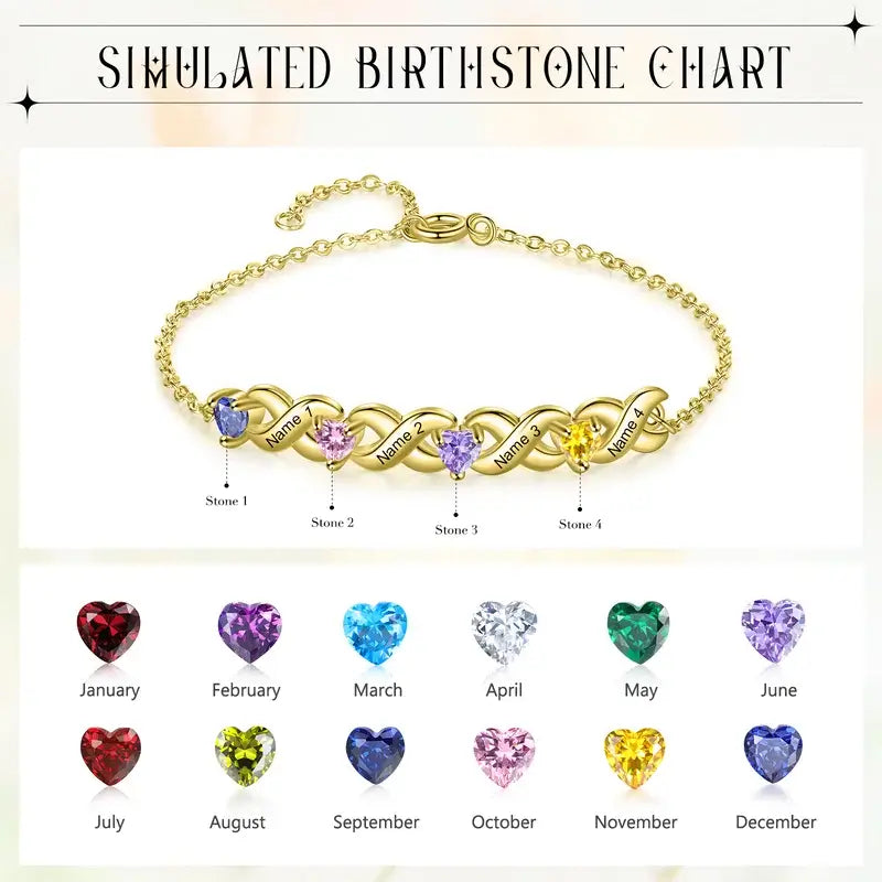 Personalised 2-7 Birthstone Bracelet with Engraved Names | 3 Colours