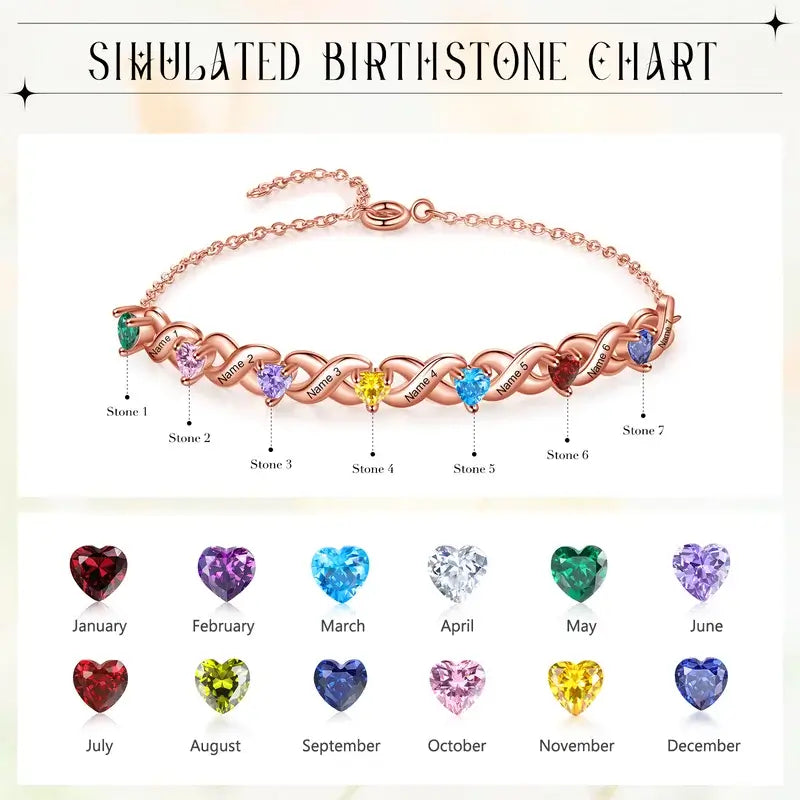 Personalised 2-7 Birthstone Bracelet with Engraved Names | 3 Colours