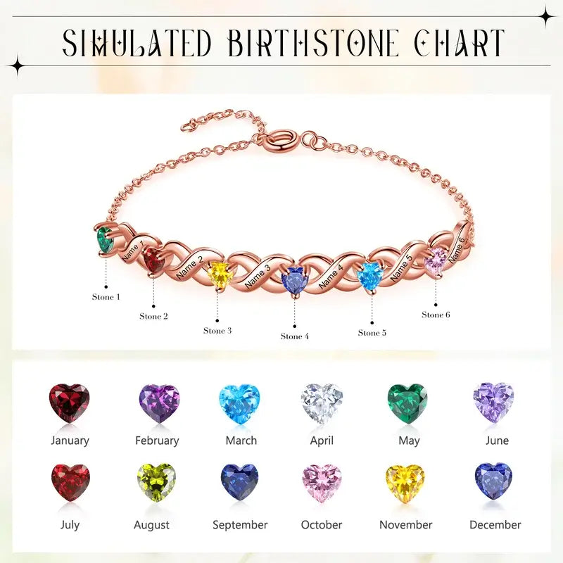 Personalised 2-7 Birthstone Bracelet with Engraved Names | 3 Colours