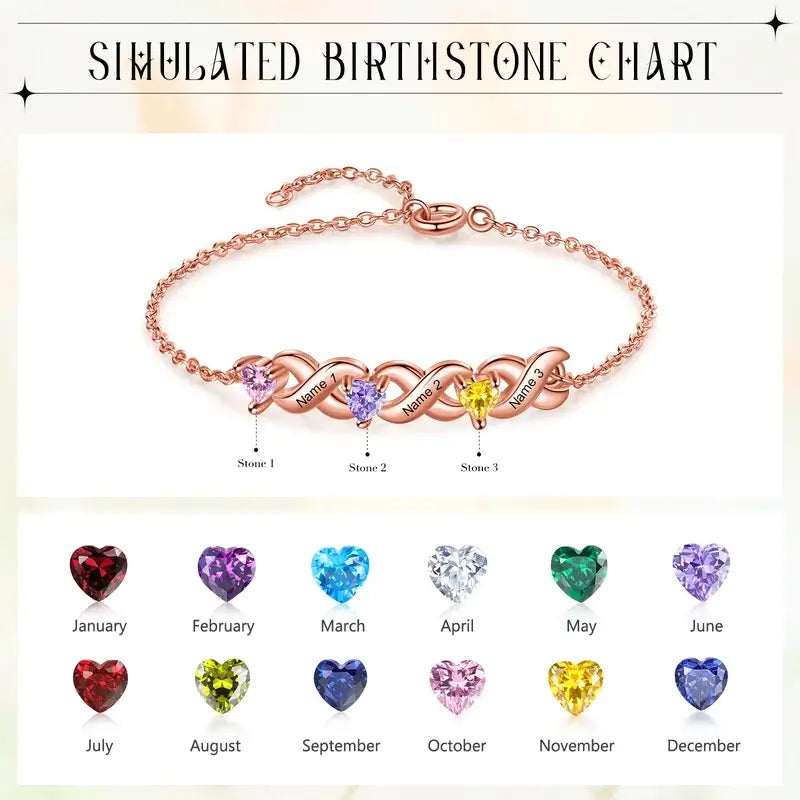 Personalised 2-7 Birthstone Bracelet with Engraved Names | 3 Colours