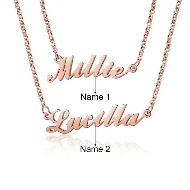 Personalised 2 Layer Name Necklace 925 Sterling Silver | Double Name Necklace | Name Necklace Silver/Rose Gold/Yellow Gold