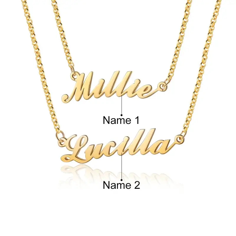 Personalised 2 Layer Name Necklace 925 Sterling Silver | Double Name Necklace | Name Necklace Silver/Rose Gold/Yellow Gold