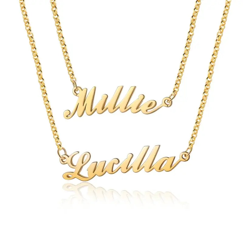 Personalised 2 Layer Name Necklace 925 Sterling Silver | Double Name Necklace | Name Necklace Silver/Rose Gold/Yellow Gold