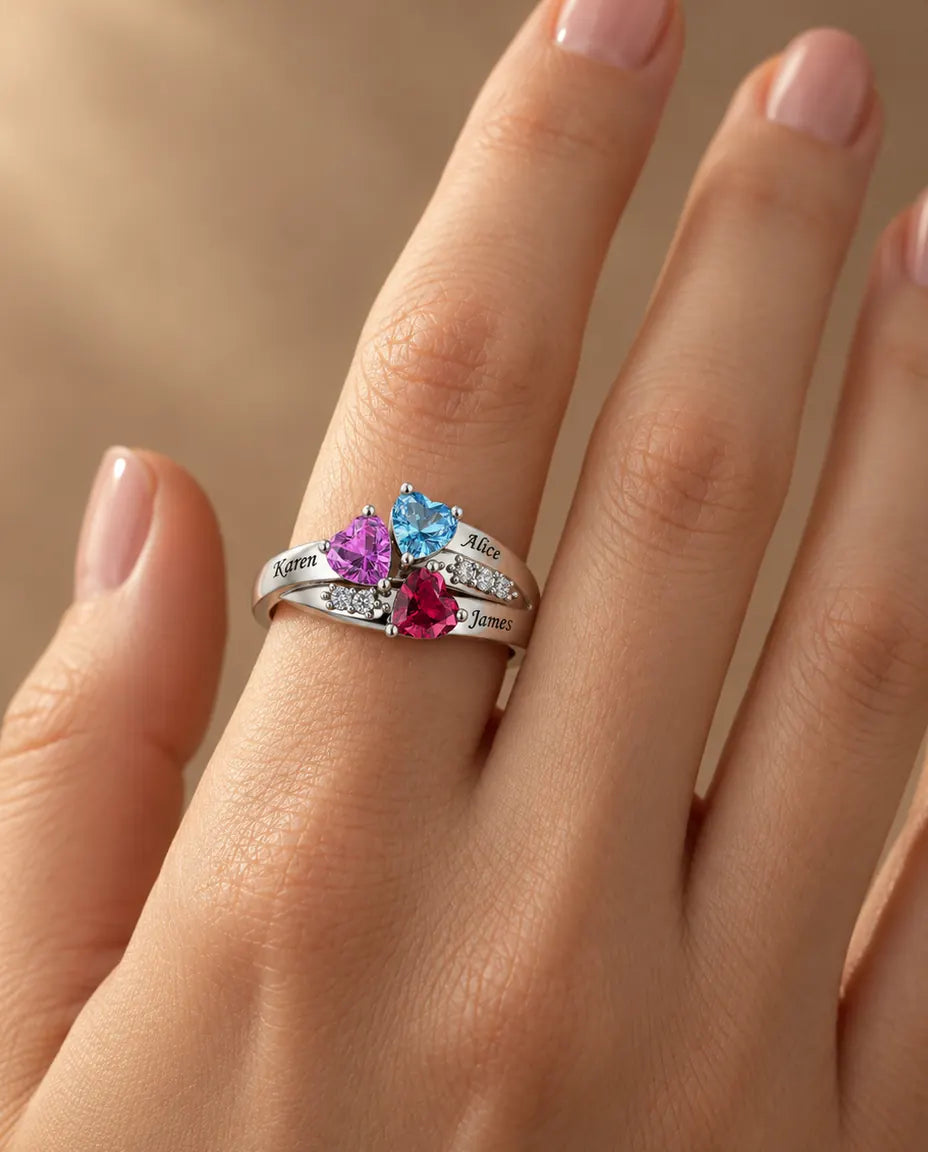 Personalised Ring for Mum - worn on the hand, close-up