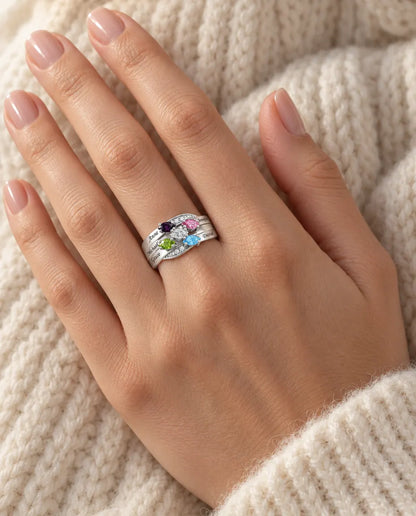 Personalised Ring for Mum - worn on the hand, close-up
