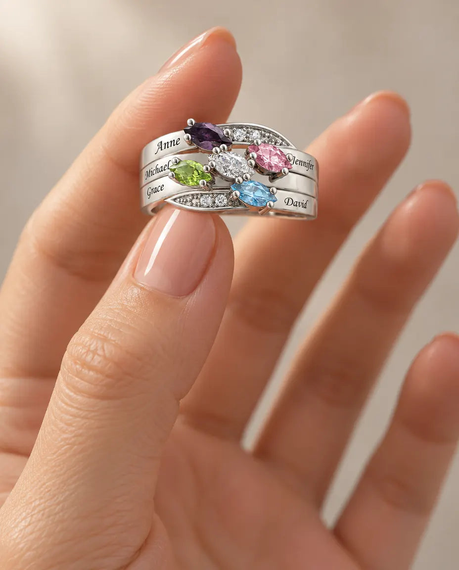 Personalised Ring for Mum - held between the fingers
