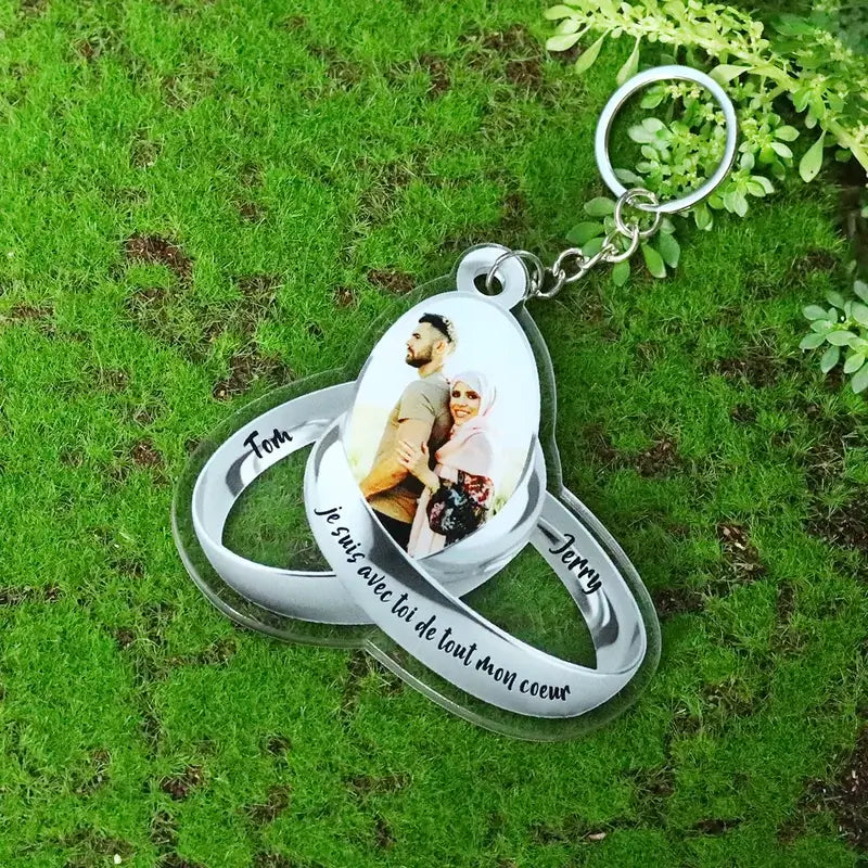 Personalised Acrylic Photo Keyring with Personalised Names & Text